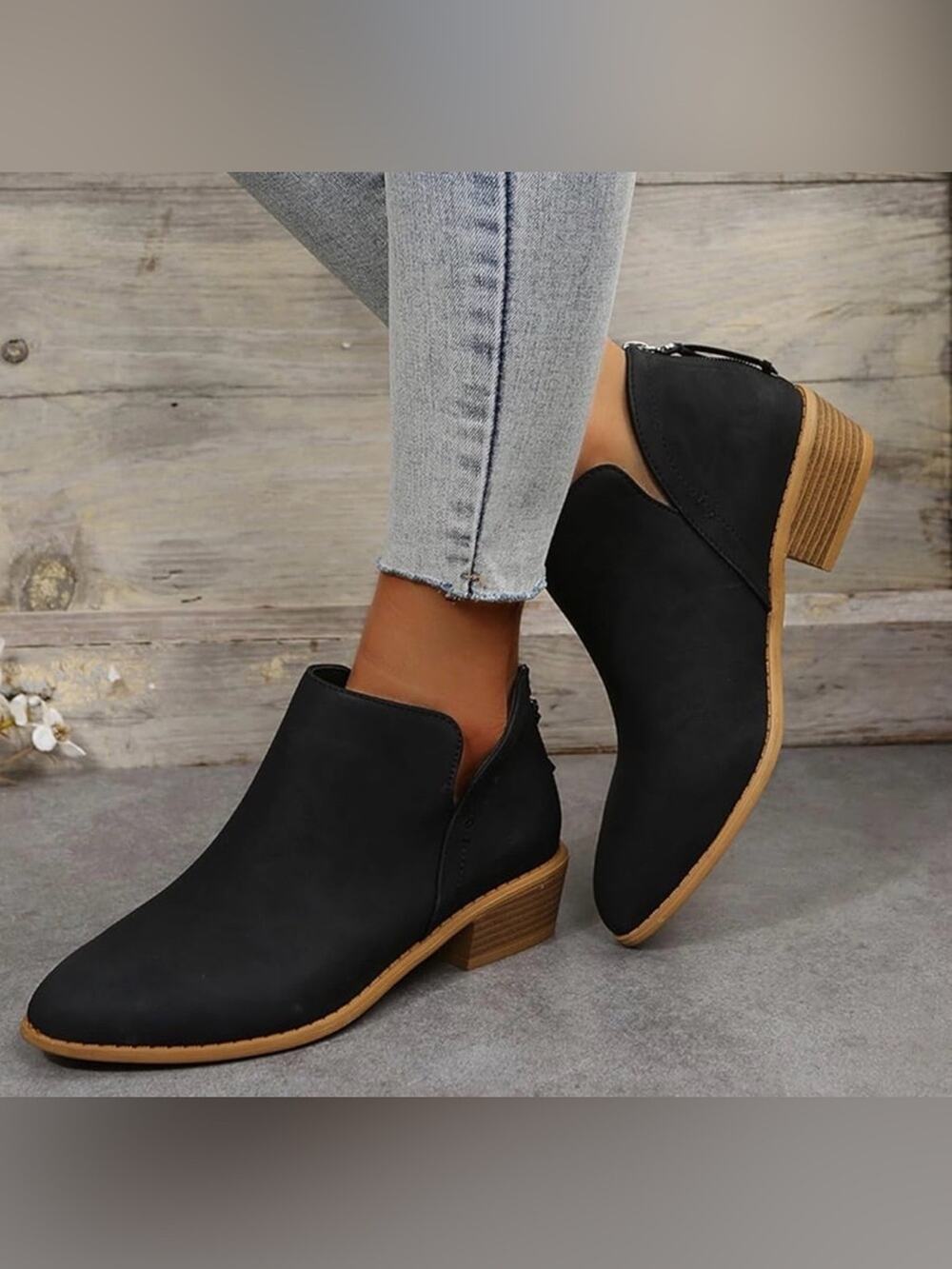 Women's Black Ankle Booties with Low Block Heel EU 40 NWOT